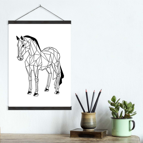 Geometric Lines Horse Canvas Wall Art Print