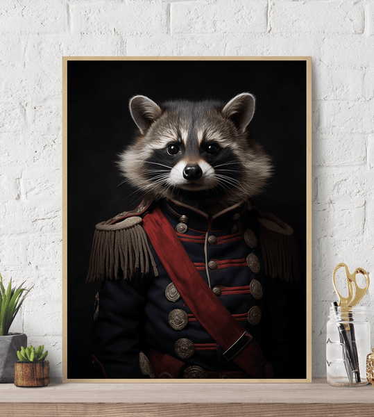 Raccoon in Uniform Canvas Wall Art Print Poster