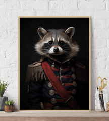 Raccoon in Uniform Canvas Wall Art Print Poster