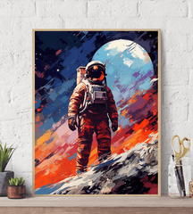 Astronaut Paint Brush on Planet Canvas Wall Art Print