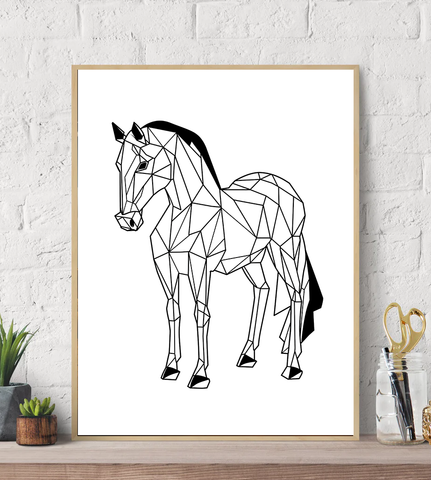 Geometric Lines Horse Canvas Wall Art Print