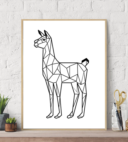 Geometric Lines Llama Canvas Wall Art Print