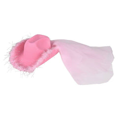 Pink Cowgirl Veil Hat With Feathers - LLB Toys