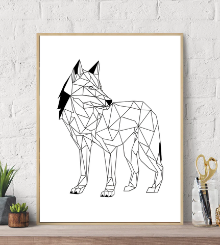 Geometric Lines Wolf Leader Canvas Wall Art Print