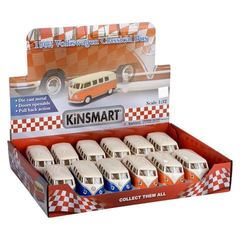 5" Diecast Pull Back 1962 Vw Classic Bus 12ct - LLB Toys