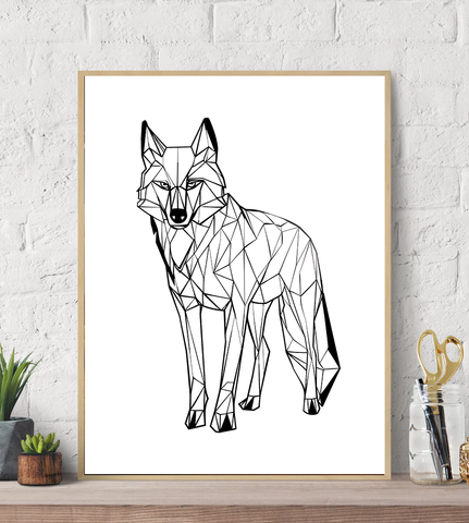 Geometric Lines Wolf Canvas Wall Art Print