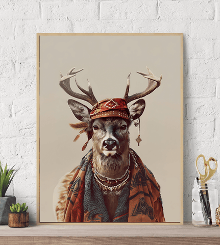 Hippie Deer Fashion Canvas Wall Art Print