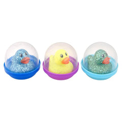 1.5" Rubber Glitter Duckling in 2" Capsule 250ct - LLB Toys