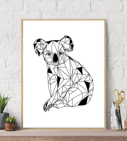 Geometric Lines Koala Canvas Wall Art Print