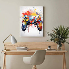 playstation remote white splatter canvas wall art print