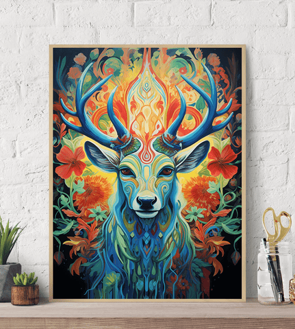 Mystical Floral Stag Canvas Wall Art Print